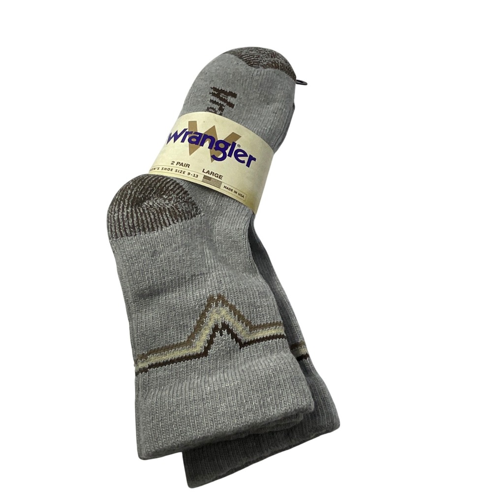 Wrangler Mens Large 2 Pair Work Socks‎ Grey Brown 9-13 Shoe Size Made in USA
